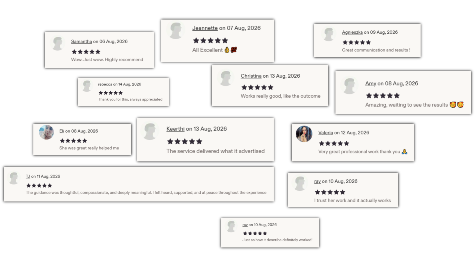 Collage of recent five-star customer reviews